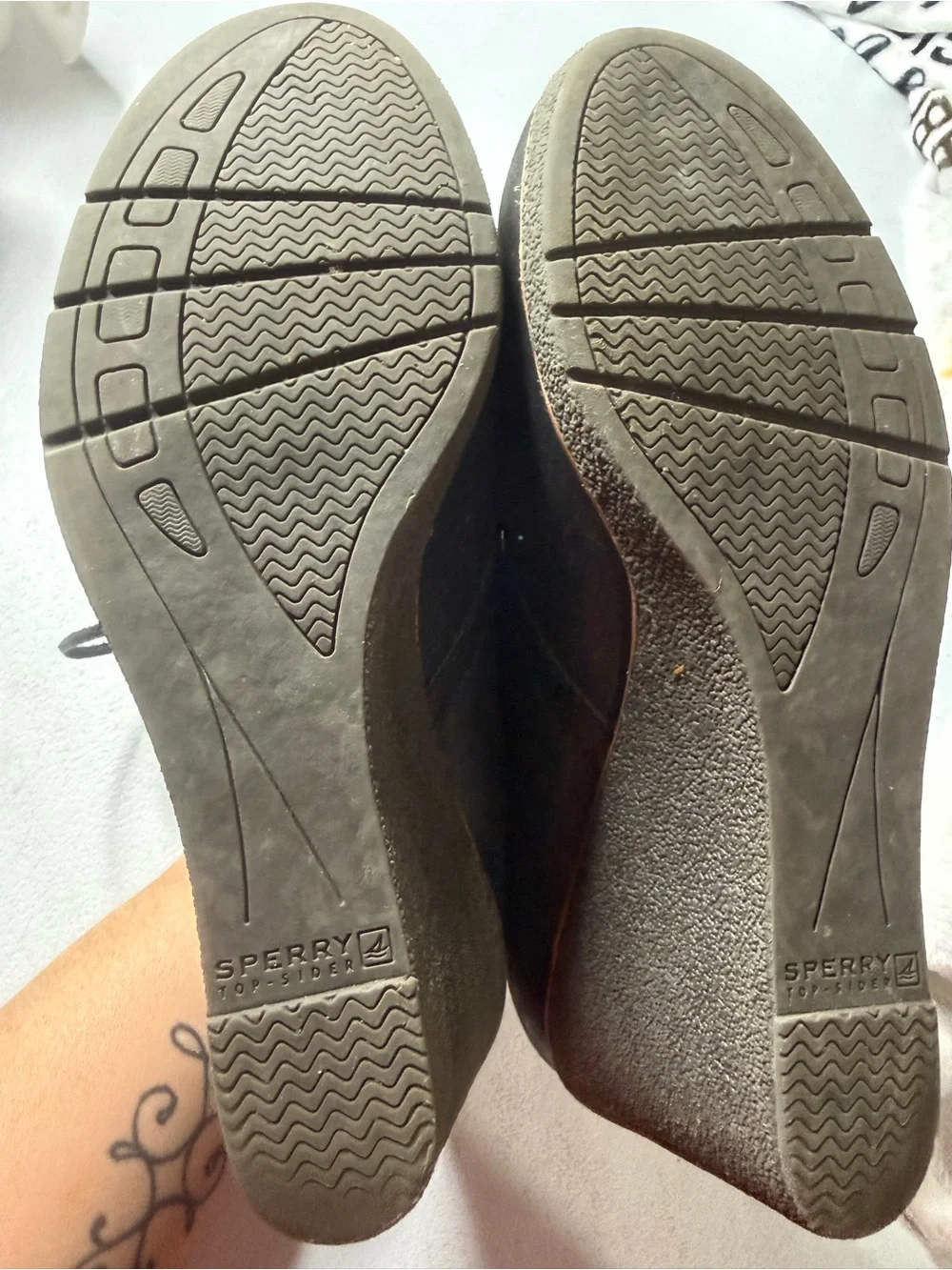 Sperry Top-Sider Black Leather Wedge Ankle Boots Lace Up Chukka Women’s Sz 9